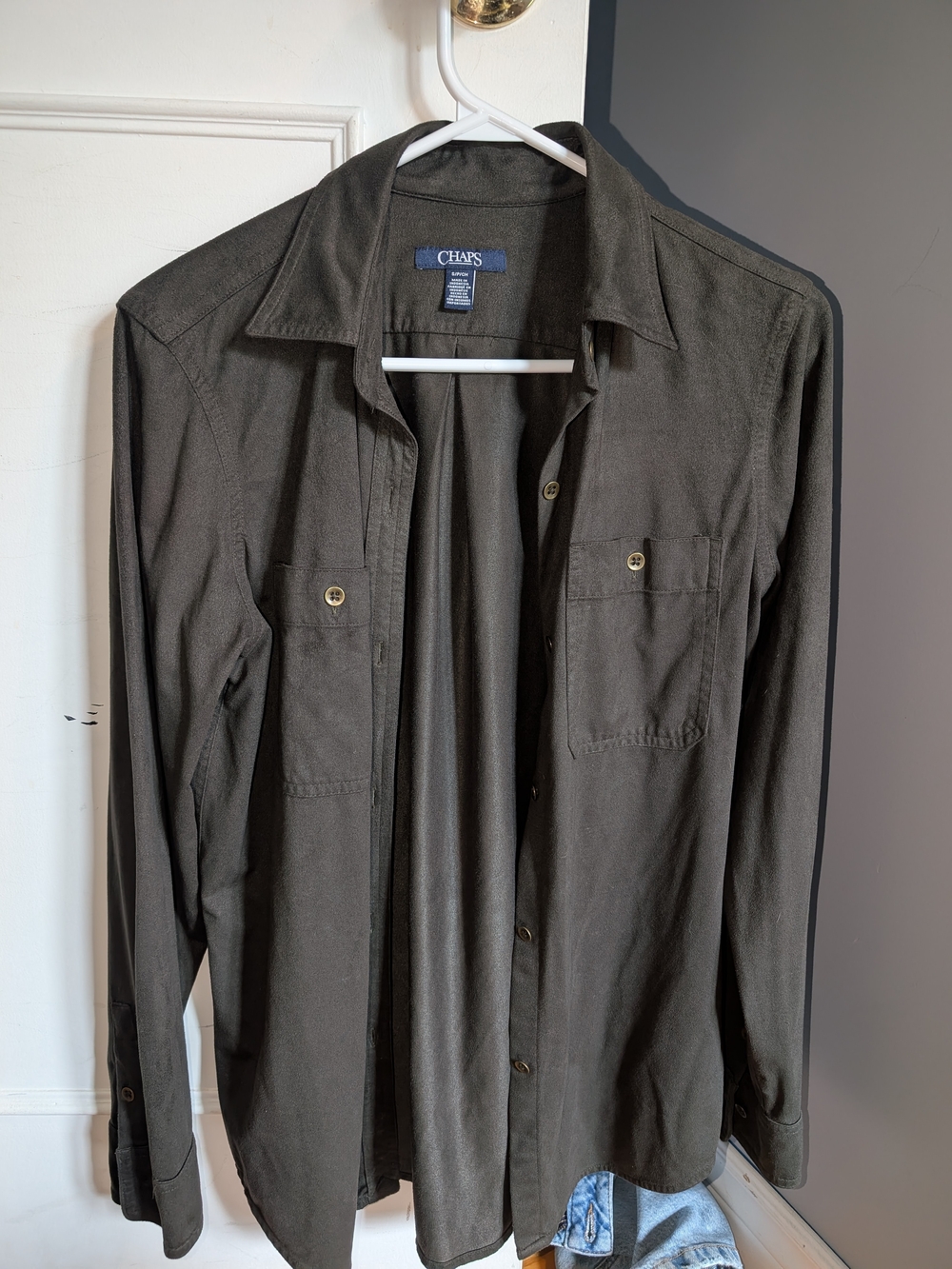 Chaps Men's Dark Olive Long-Sleeve Button-Up Jacket
